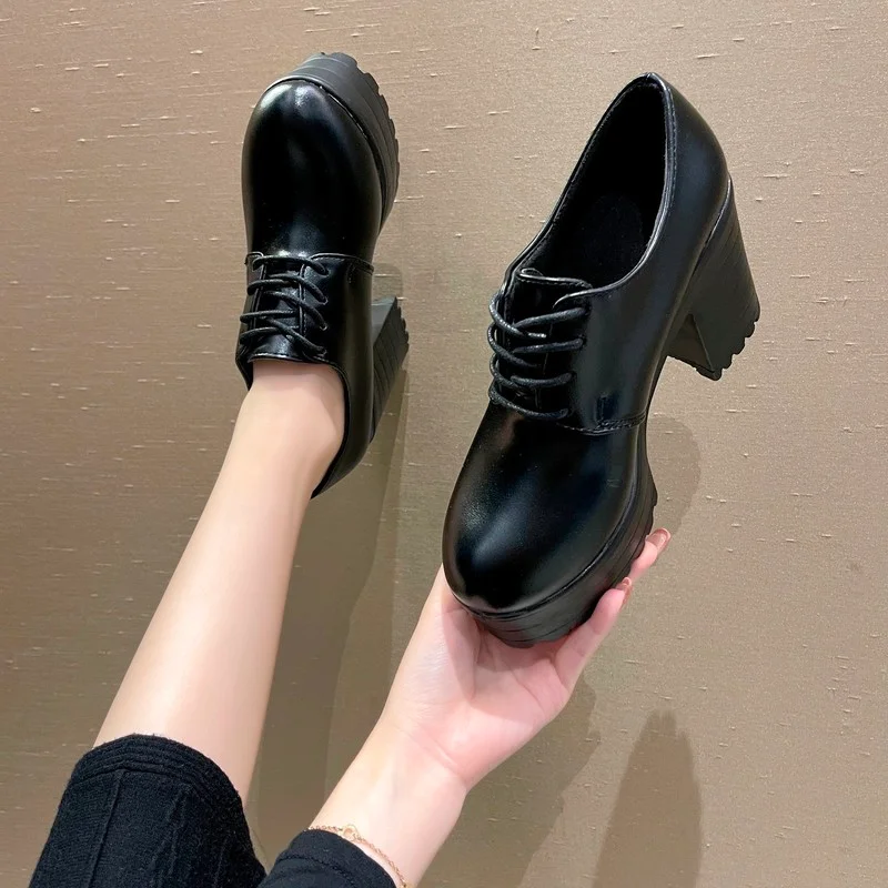 

HKXN черные кожаные туфли для женщин 2021 новые женские туфли на высоком каблуке в стиле ретро с Мэри Джейн кружевная Женская обувь Лолита женск...