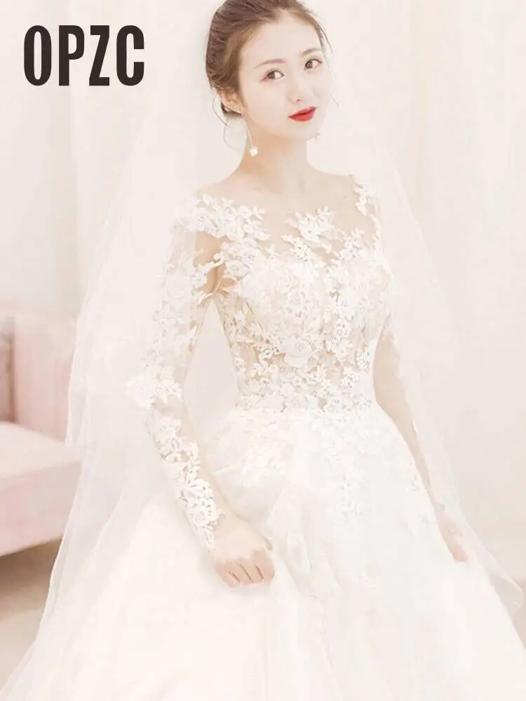 Свадебное платье с длинным рукавом простой Муслин кружево милое элегантное