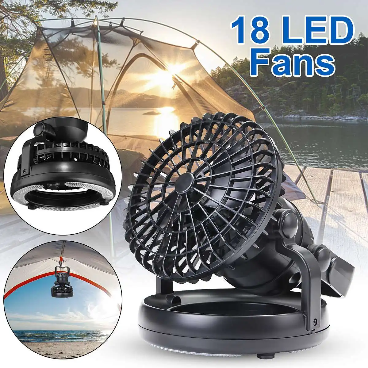

2 In 1 Tent Fan Light 18 LED Camping Hiking Outdoor Fan Lamp Portable Usb Rechargeable Home Super Long Life Led Lighting Lamp
