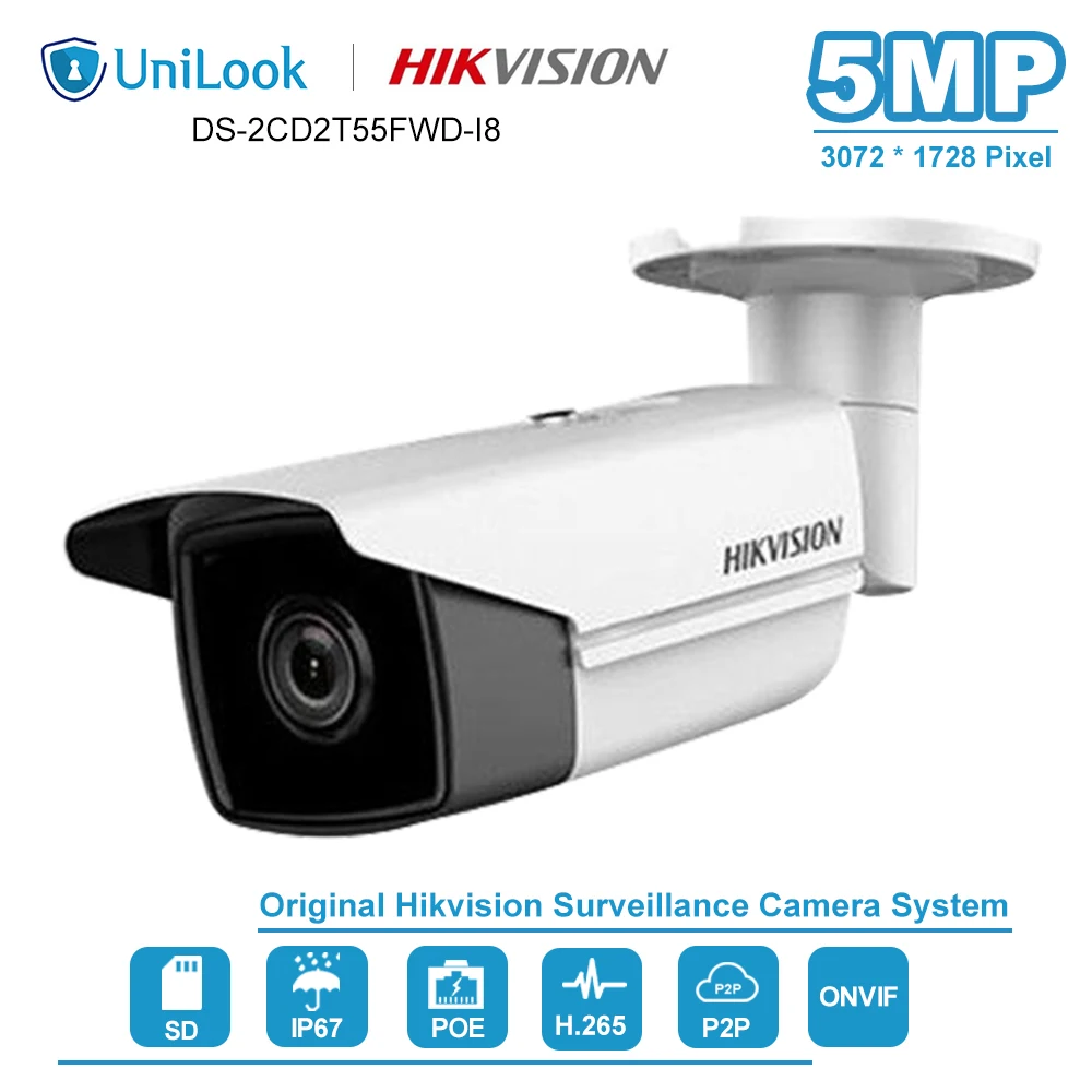 Hikvision 5MP Bullet ip камера PoE для дома/улицы защищенная от атмосферных воздействий CCTV