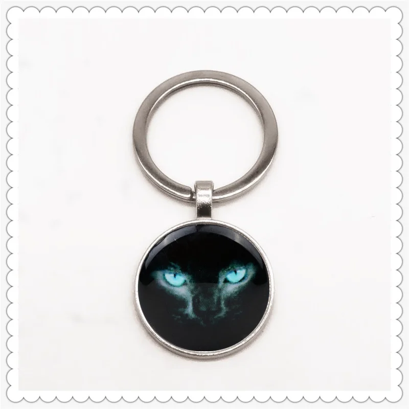 

Black cat face pattern keychain convex round pendant classic fashion men and women keychain gift jewelry