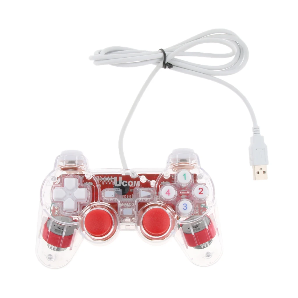 Красная Вибрация-отзывы проводной геймпад USB 2 0 прозрачный джойстик для ноутбука