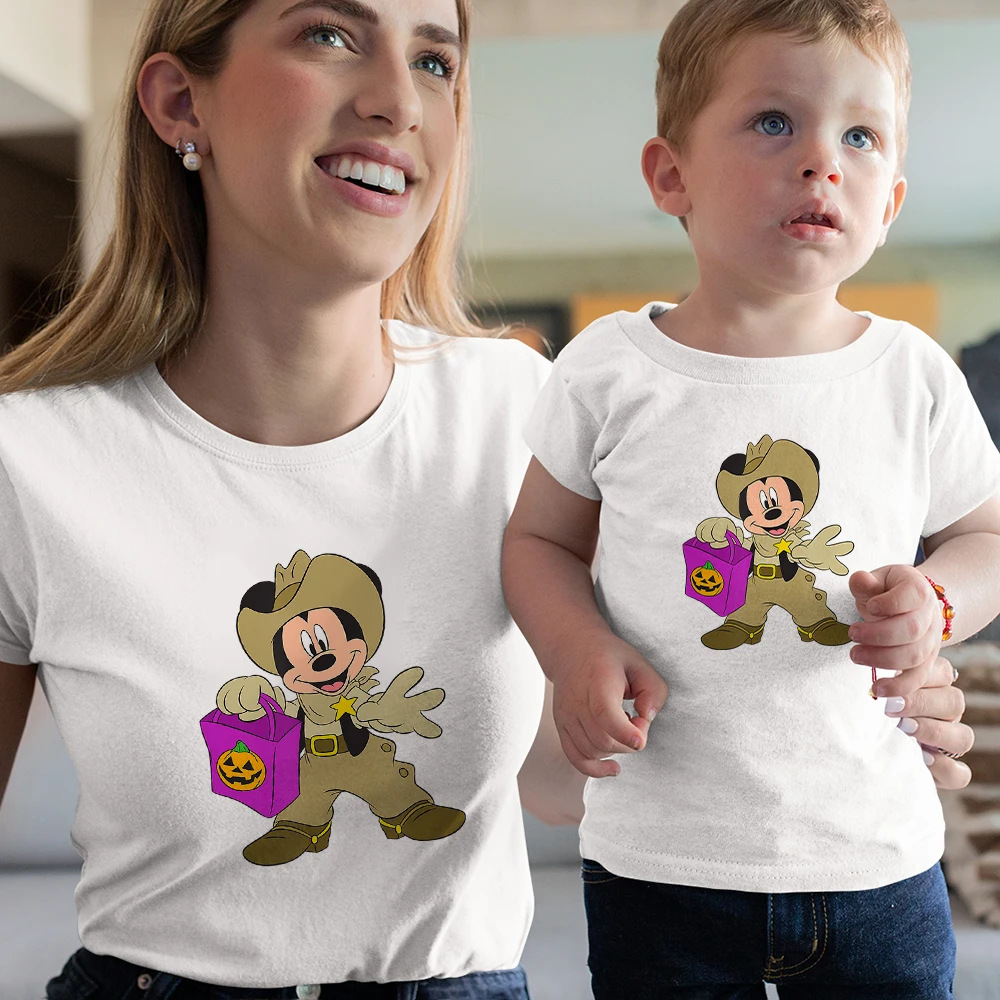 Camiseta de Halloween feliz para mujer, ropa de calle holgada de manga corta para mujer, ropa para madre e hija, camiseta de aspecto familiar-2