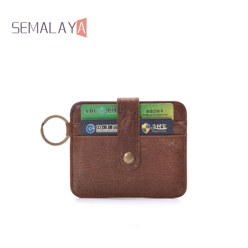 Fashionable Design ID Case Wallet Card Holder Hook Cowhide Leather Key Ring Slim Business Card Holder For Men Free Shipping