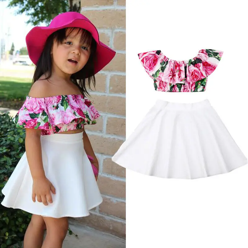 От 1 до 6 лет комплект одежды для маленьких девочек топы с открытыми плечами и