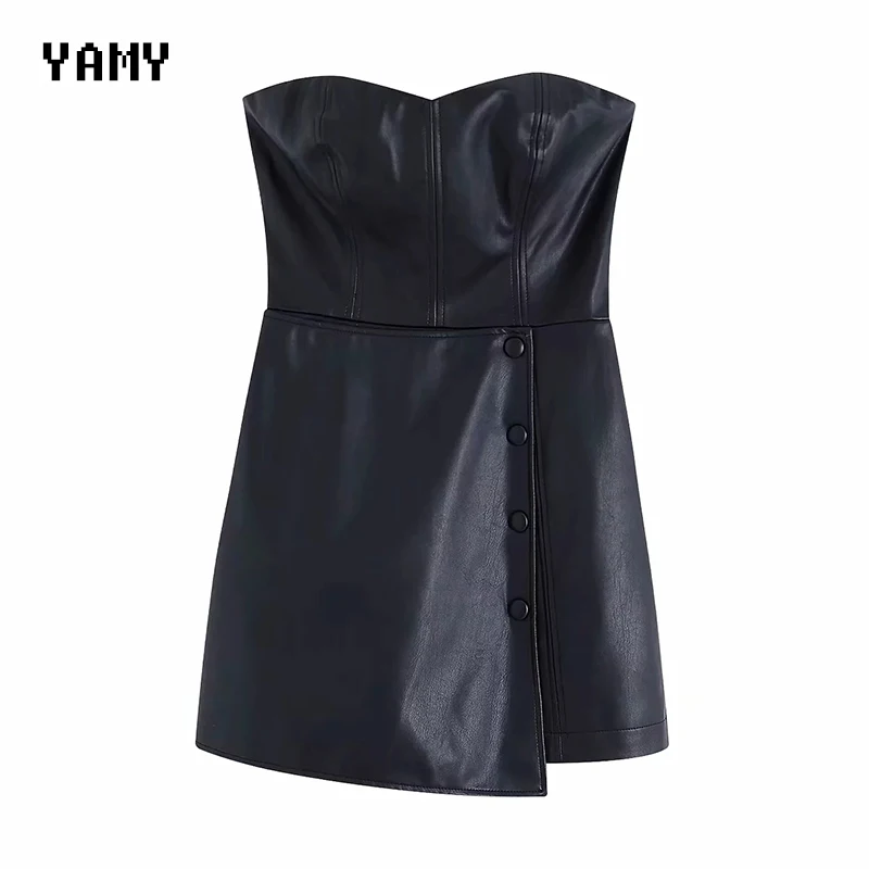 Женский комбинезон без бретелек из искусственной кожи женский сексуальный