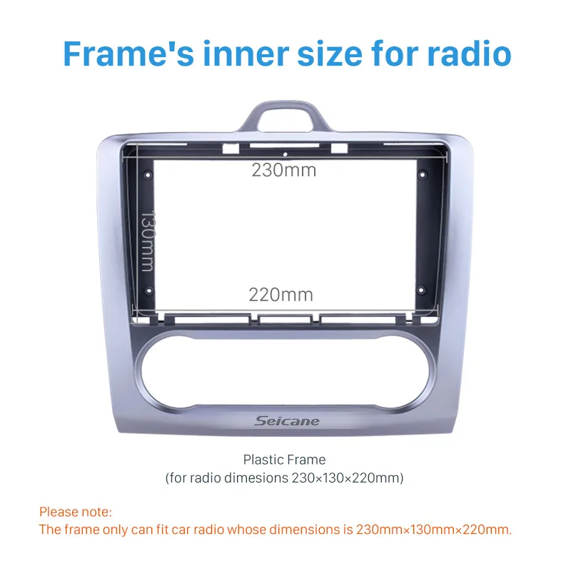 Seicane Fascia Серебристая Рамка 9 дюймов для FORD FOCUS комплект крепления приборной панели