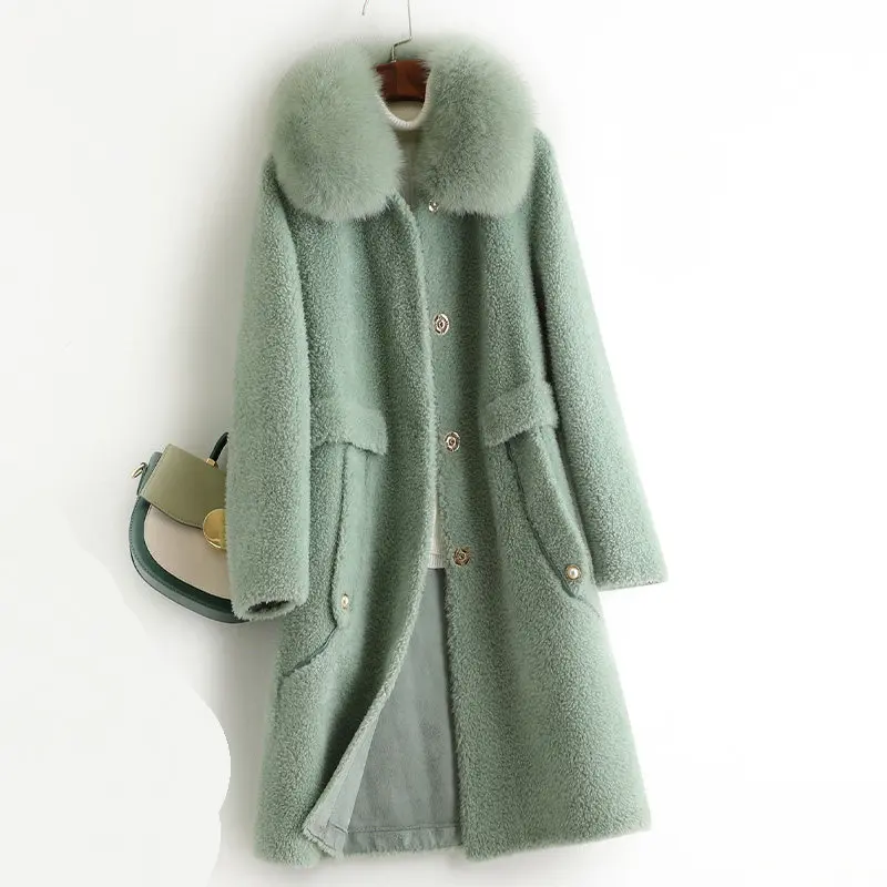 Женское зимнее пальто из смешанной шерсти с лисьим воротником верхняя одежда LF2122