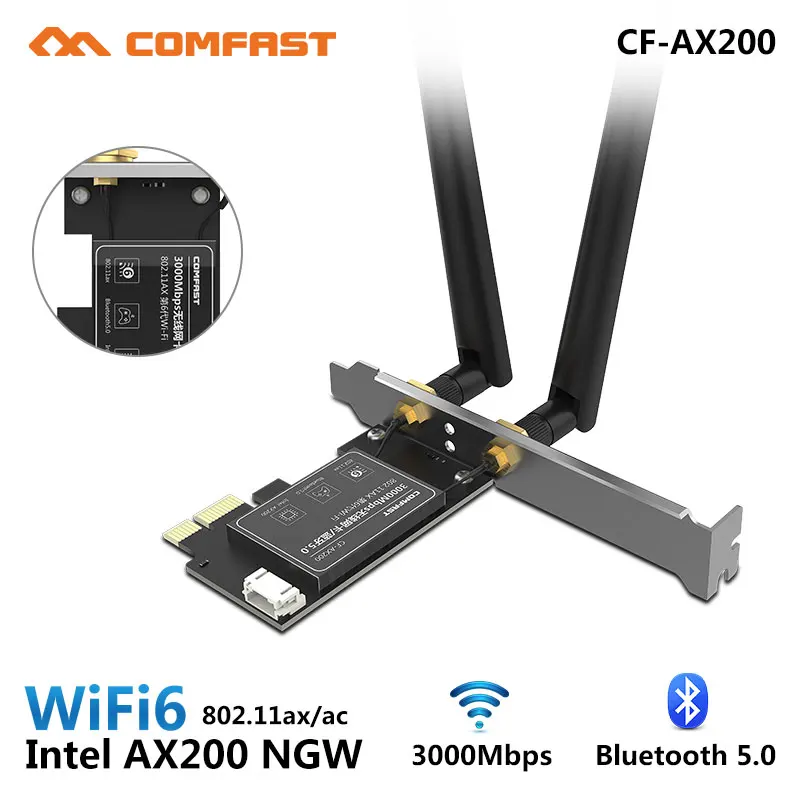 

Dual band 2.4Gbps Intel Wi-Fi 6 AX200NGW 802.11ax/ac MU-MIMO 2x2 Wifi AX200 NGFF M.2 Bluetooth 5.0 Network Wlan Card Antenna