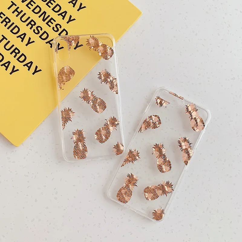 Для Iphone 7 8 Plus 6s Bronzing ананас шаблон чехол для телефона IPhone X XS 6 Мягкий силиконовый |