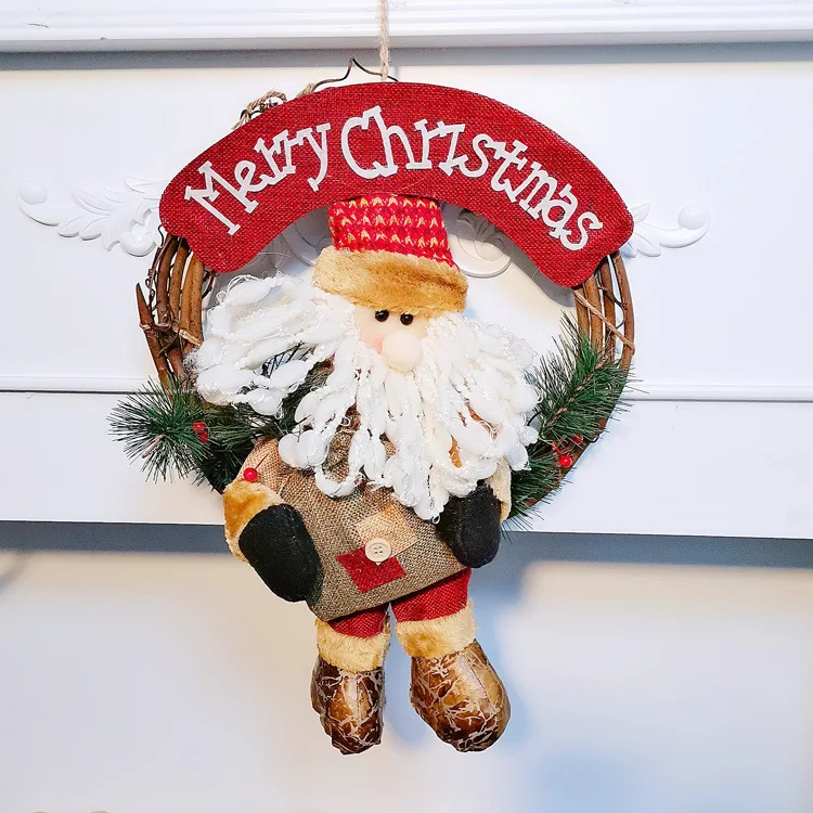 

FY-1 Christmas Wreath Santa Claus Snowman Rattan Ring Hotel Home Decoration Pendant Door Hanging Window Decor Photography Props
