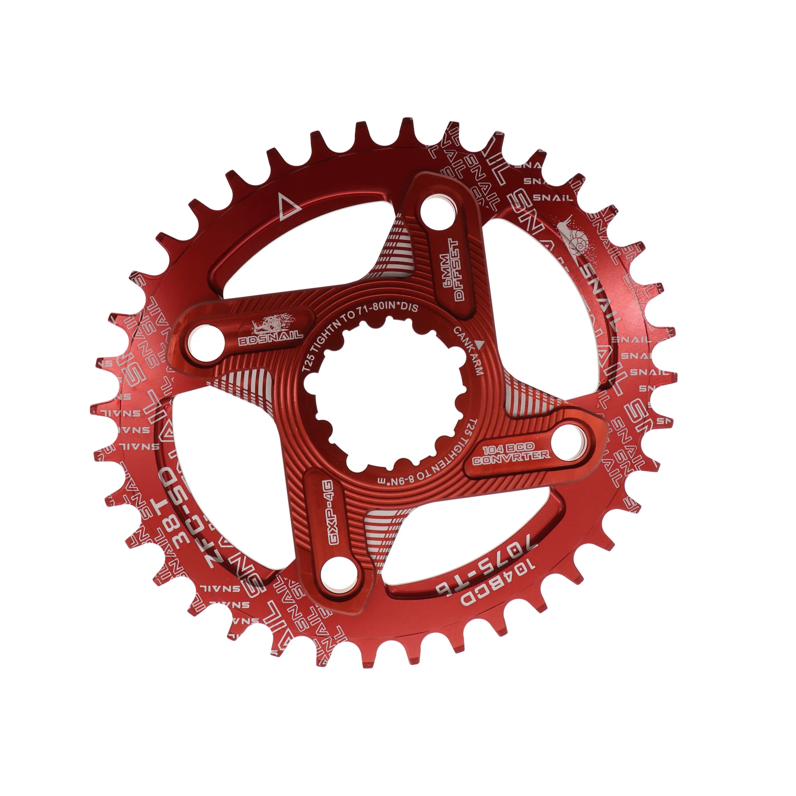 38T red Улитка овальная Звездочка 6 мм офсетная XX1 Eagle X01 GX X1 X0 X9 для sram gxp DM 30T 32T 34T 36 38 MTB дорожный велосипед с прямым креплением - Цвет: 38T red