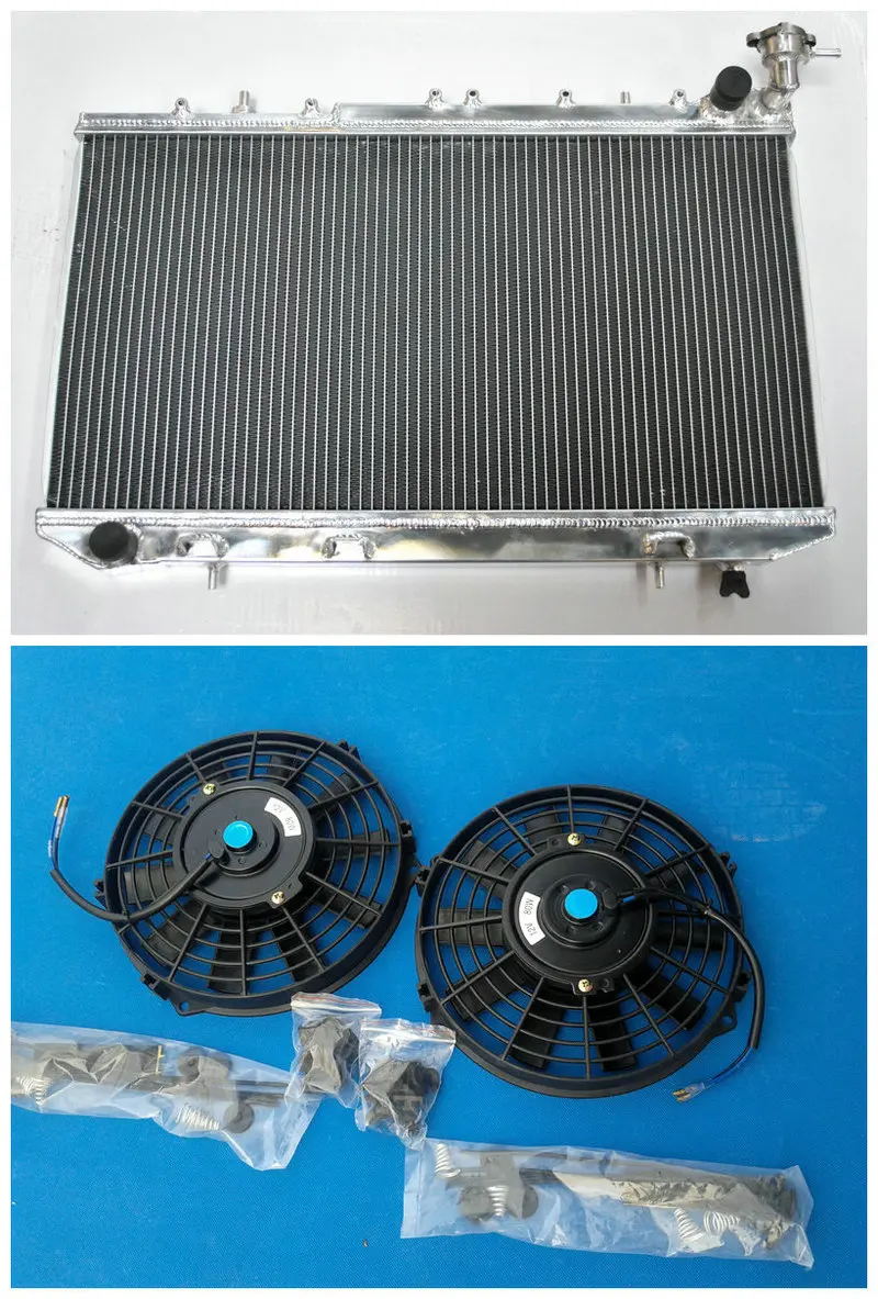 Новый 2-рядный алюминиевый полный радиатор + вентилятор * 2 1990-1996 для NISSAN