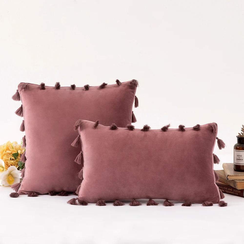 Роскошная Современная бархатная наволочка с кисточками наволочки синие серые