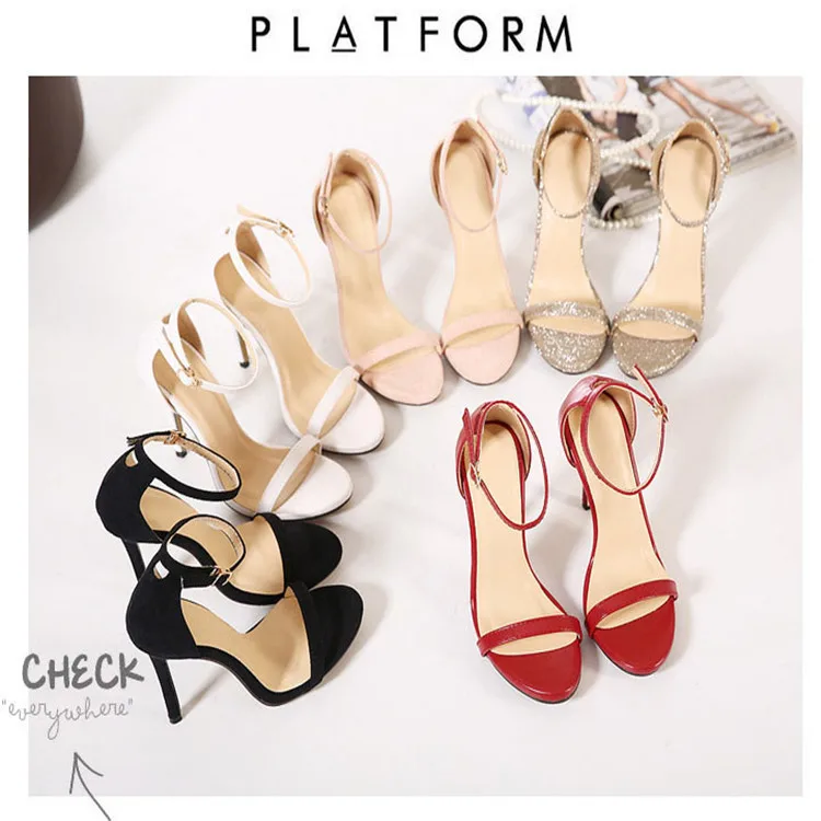 

round head thin heel high-heeled shoes 2020 One-character buckle sandals female summer fairy wind open toe suede all-match