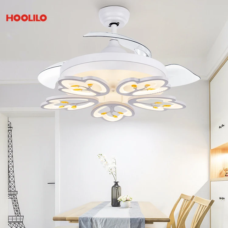 42'' Modern Fancy Low Watt Remote Control Retractable Blade Ceiling Fan With Light LED 3 Color Ventilador De Techo Con Luz Smart | Лампы