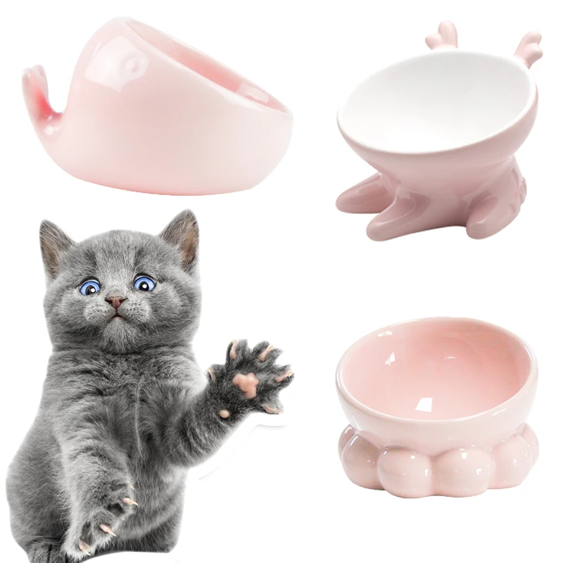 

Pet Ceramic Cute Cat Bowl Small Dog Food Bowls Water Feeder Non-slip Cervical Protect Tableware Supplies Safe Lead-free Glaze