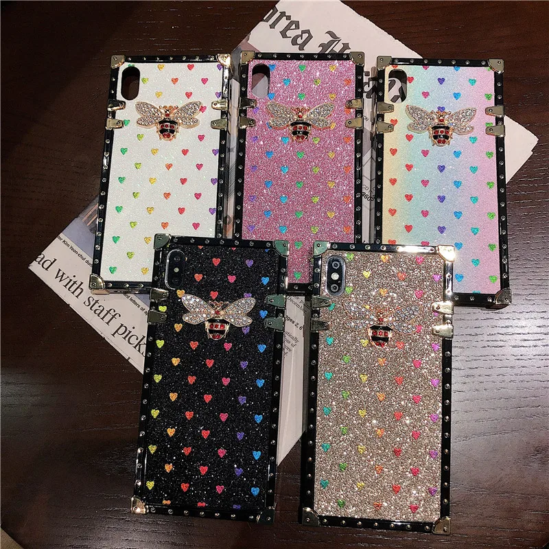 Роскошный квадратный чехол с Пчелкой для iphone11 pro max 7 8 6s plus телефона samsung s8 s9 s10 note 9 10