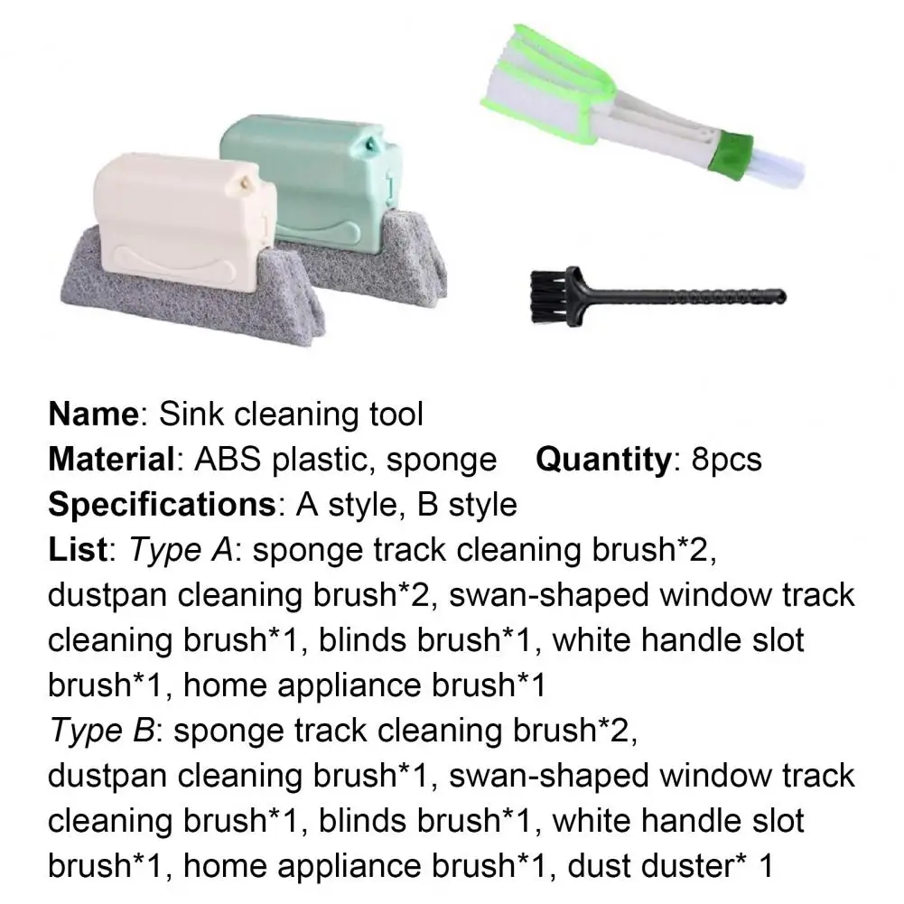 

8Pcs Groove Cleaning Tools Complete Multipurpose Sponge Assorted Cleaning Brush Kit for Window Troughs Groove Cleaning Tools