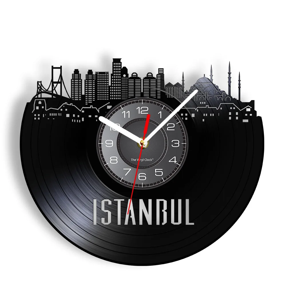 

Turkey Istanbul Skyline Minimalistic Wall Clock Turkish Cityscape Landscape Home Decor Retro Vinyl Record Watch Travelling Gift