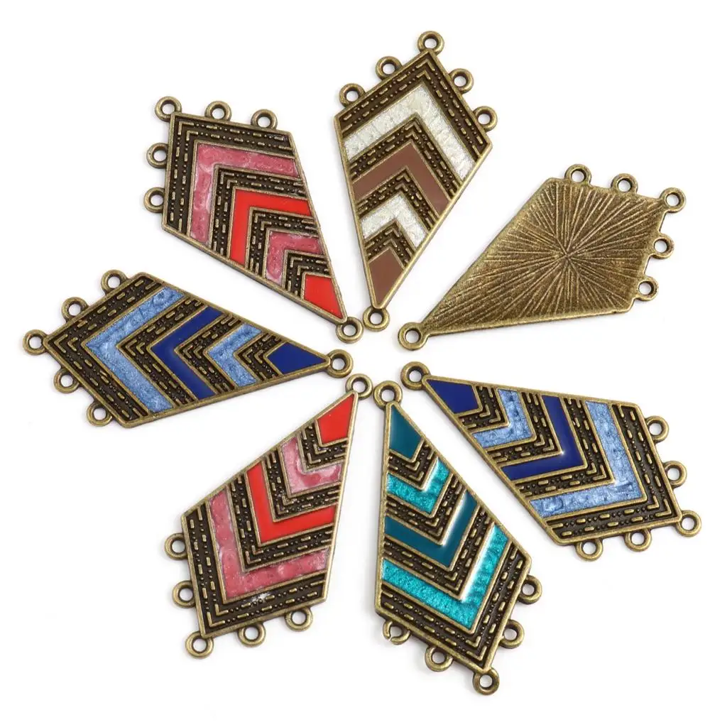 

Bohemian Chandelier Connectors Geometric Antique Bronze Multicolor Stripe Enamel Charm DIY Making Necklace Jewelry Findings,5PCs