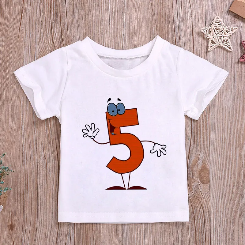 Футболка с рисунком на день рождения для мальчиков и милые цифры повседневная