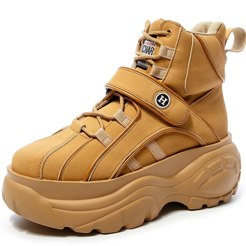 

Мотоциклетные Ботильоны кожаные массивные Ботинки женские высокие кроссовки на танкетке ботинки на платформе осенне-зимняя женская обувь