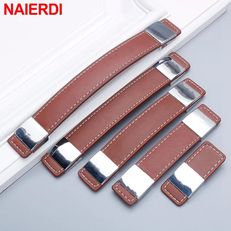 NAIERDI черная кожаная Мебельная ручка коричневая шкафа дверная экологически