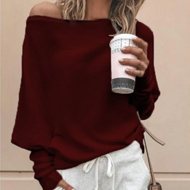 Модный женский однотонный пуловер с длинным рукавом повседневный Вязаный топ