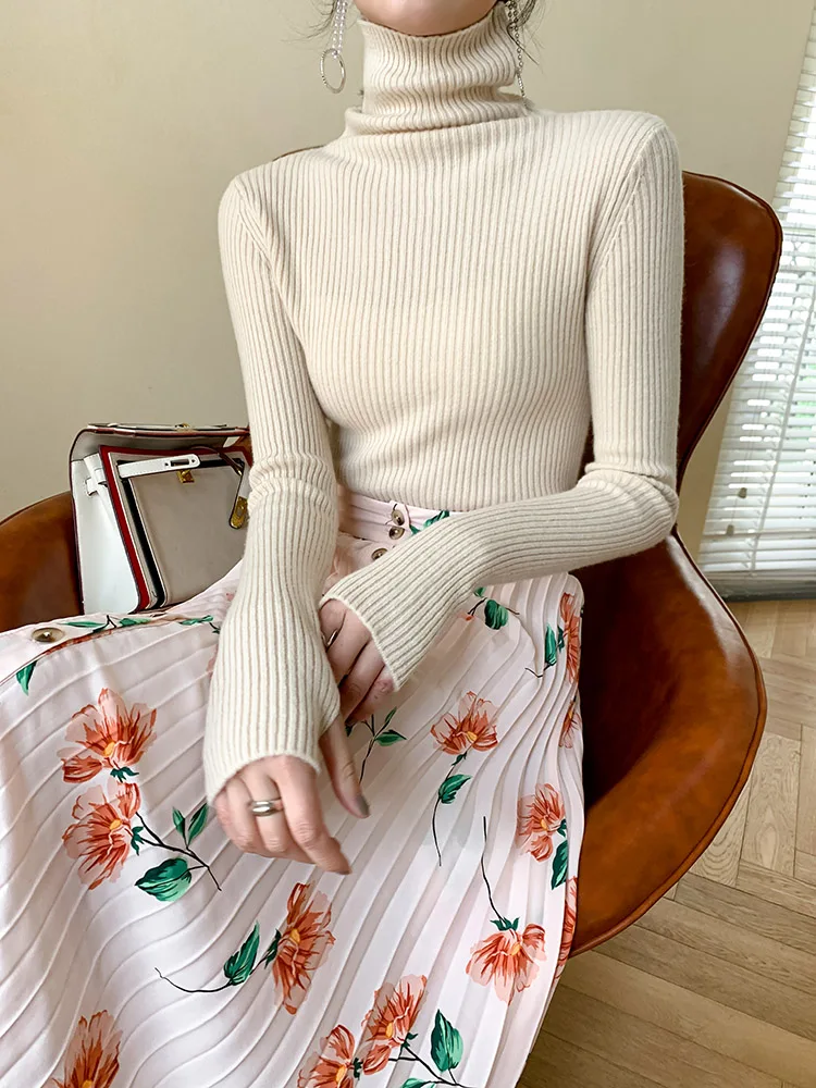 

turtleneck sweater women's 100% pure wool 2020 new woolen sweater sweater autumn and winter base shirt lapel