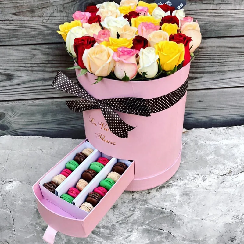 Коробка для цветов с выдвижными ящиками цилиндрическая Подарочная коробка