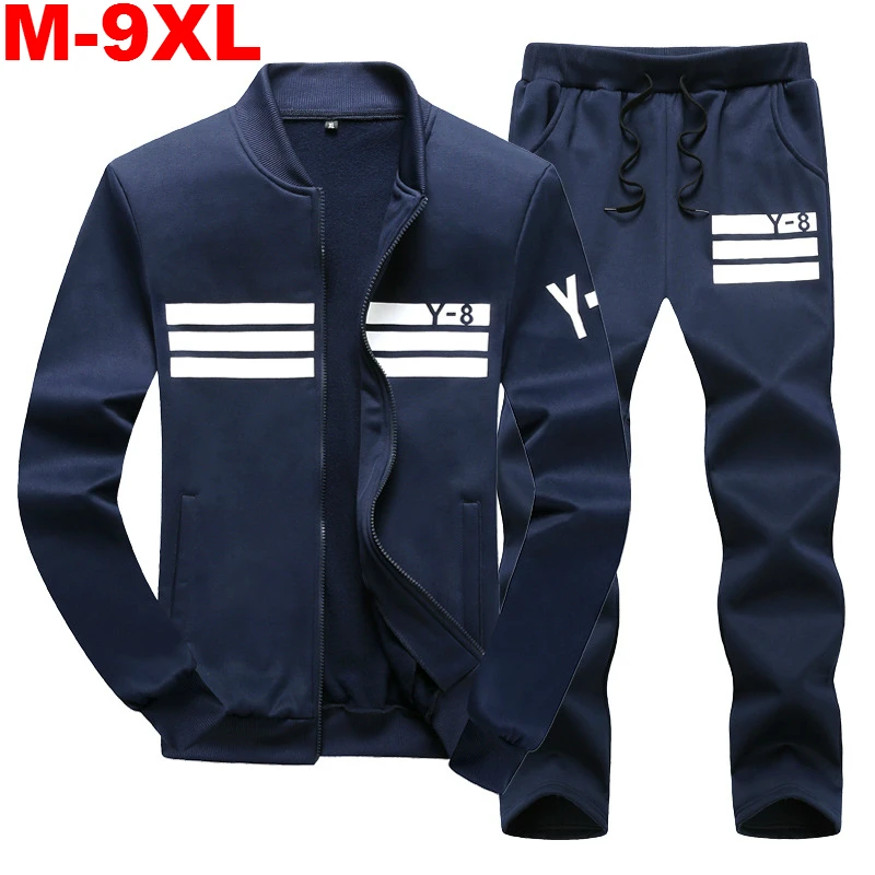 

Plus Size 6XL 7XL 8XL 9XL Men's Sporting Suit Casual Tracksuit Men Spring Autumn Sportswear 2PC Sweatshirt +Pants Clothing Sets