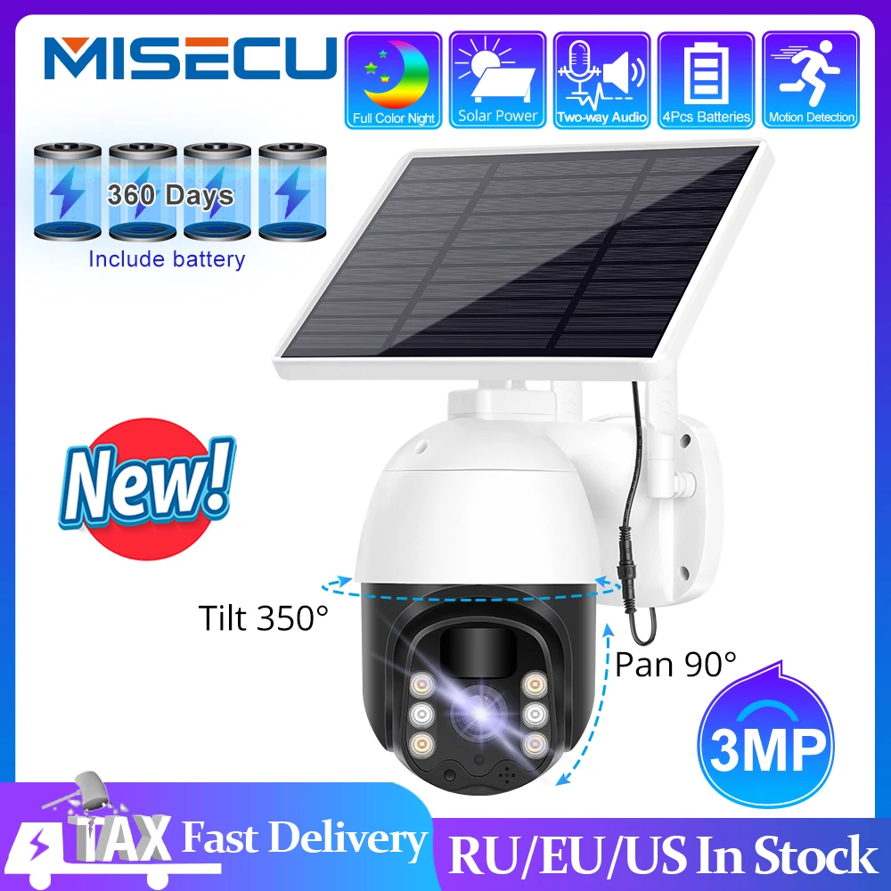 

MISECU Solar Panel Battery Camera PTZ WiFi Security Camera Outdoor Waterproof 2 Way Audio PIR Human Detection Video Surveillance