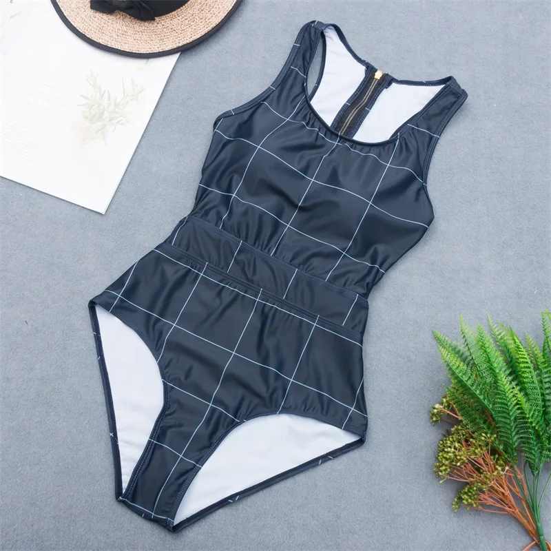 Цельный купальник в клетку с принтом 2020 Женский цельный из поликарбоната