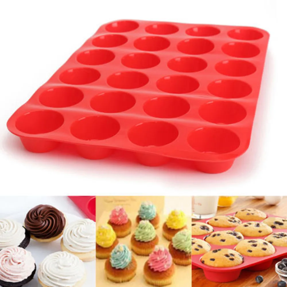 

Cake Mold 24 Cavity Silicone Soap Cookies Cupcake Bakeware Pan Tray Mould Home Mini Muffin Cup 3D Non-stick Jelly&Candy Mold