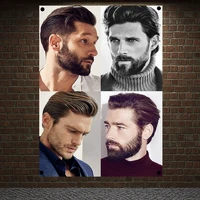 the classic pompadour haircut with beard posters wall sticker tapestry flag banner hair salon barber shop home decoration c3