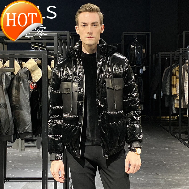 

2021Men's Winter Fur Hooded Short Down Jacket Fashion Personality 2021