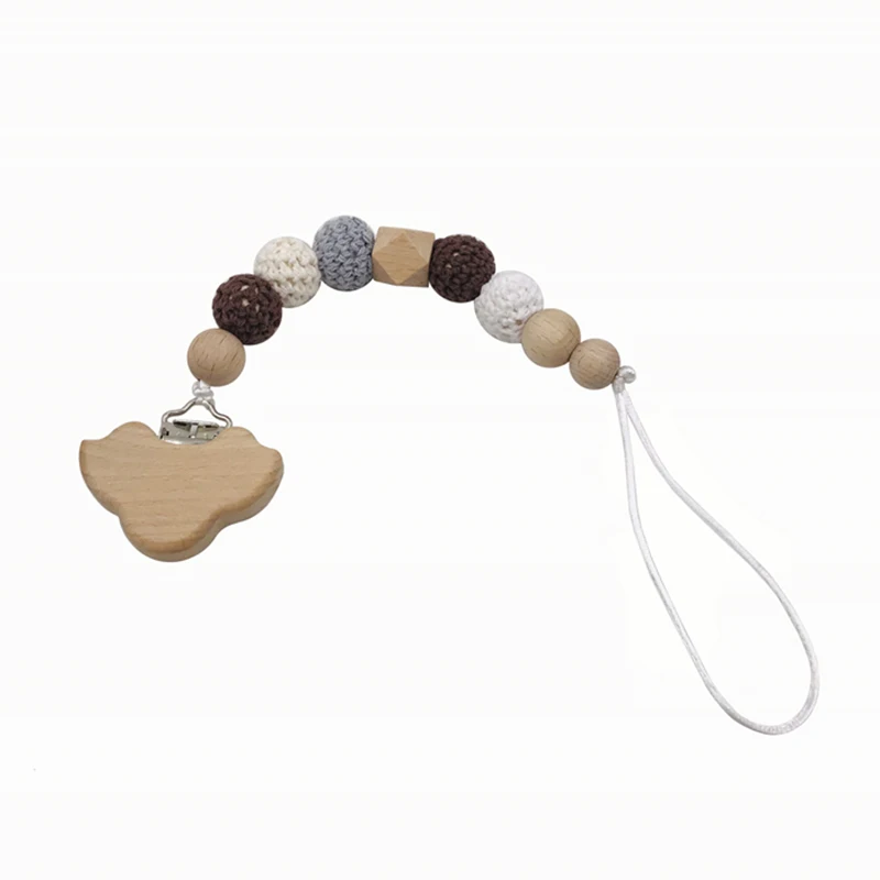 Cadena de chupete para beb&eacute;, mordedor de dentici&oacute;n Natural org&aacute;nico, juguete de agarre, cuentas de haya, mordedor para beb&eacute; reci&eacute;n nacido, regalo DIY para beb&eacute;-3