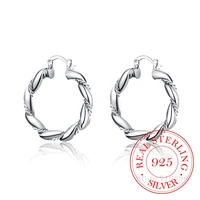 personality hyperbole 100 925 sterling silver simple big rope circle vintage hoop earrings for women silver jewelry pendientes