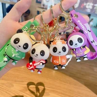 cartoon rock panda key keychain cute bag pendant couple gift lanyard auto accessories keyring wholesale