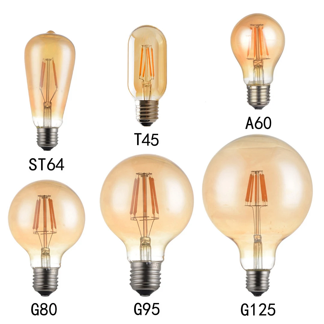 

E27 220V Retro LED Edison Bulb Lamp 4W 6W 8W LED Filament Ampoule Bulbs T10 G45 ST64 G80 G95 Vintage Edison Decor Lights Warm