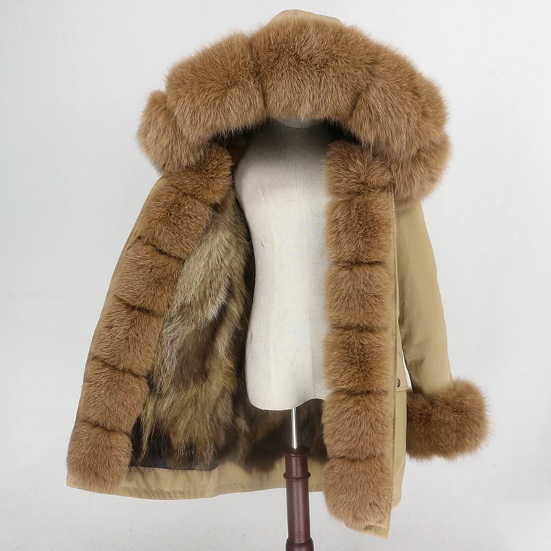 brown camel OFTBUY, водонепроницаемое пальто с натуральным мехом, длинная парка, зимняя куртка для женщин, натуральный мех енота, воротник, капюшон, подкладка из лисьего меха, теплая уличная одежда - Цвет: brown camel