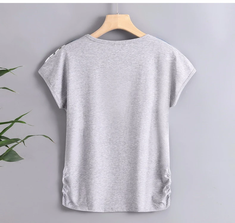 Новое поступление, Хлопковая женская футболка с цветочным принтом, 4XL, летний топ с коротким рукавом, графическая футболка с круглым вырезом, женская футболка modis