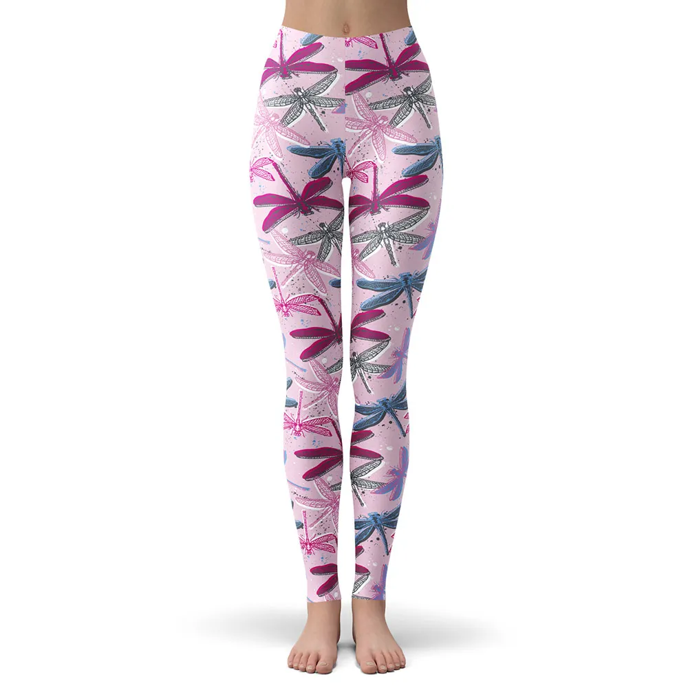 Pink Женские легинсы с принтом животных, стрекозы, бабочки, для девочек, мягкие, дышащие, эластичные, обтягивающие леггинсы для фитнеса - Цвет: Pink
