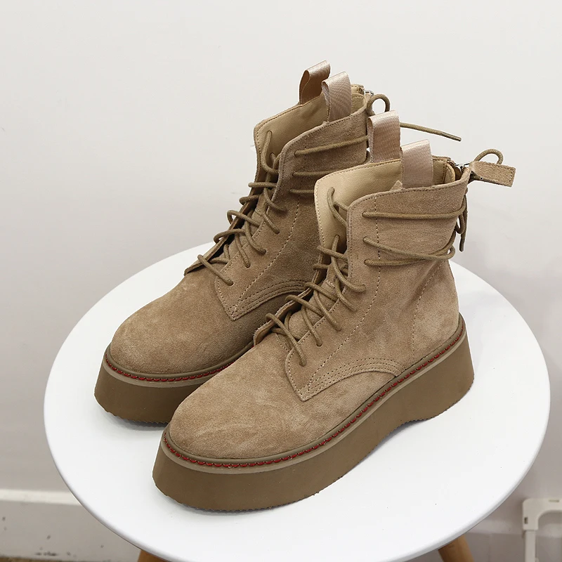 Женские ботильоны на платформе и массивном каблуке зимние ботинки в уличном