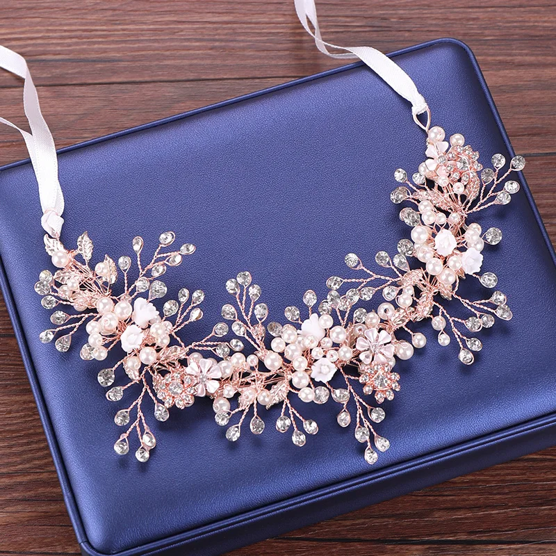 

Повязка на голову для невесты, с жемчужинами и цветами