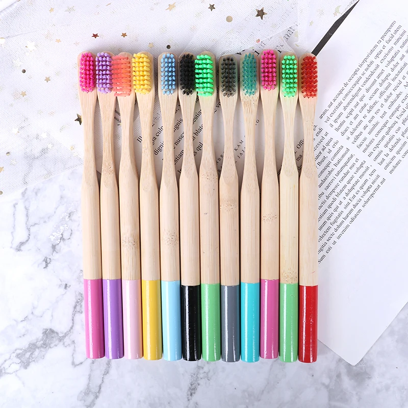 

6 Pcs Eco Friendly Bamboo Toothbrush Medium Bristles Biodegradable Plastic-Free Oral Care Adults Toothbrush Bamboo Handle Brush