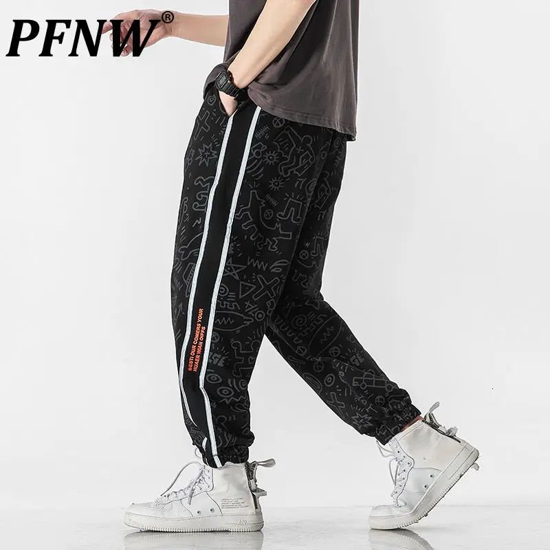 

Новинка весна-осень 2021 мужские свободные большие брюки PFNW с рисунком из мультфильма леггинсы, повседневные штаны Лоскутные Спортивные брюк...