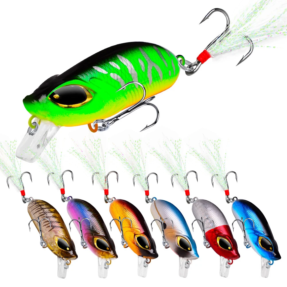 

1PCS Floating Minnow Fishing Lures 8g 5cm Trolling Isca Artificial Hard Wobblers on Pike Crankbait With Feather Baits Tackle