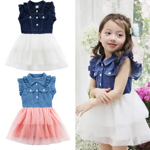 Коллекция 2018 года новые летние джинсы принцессы для девочек платье из тюля